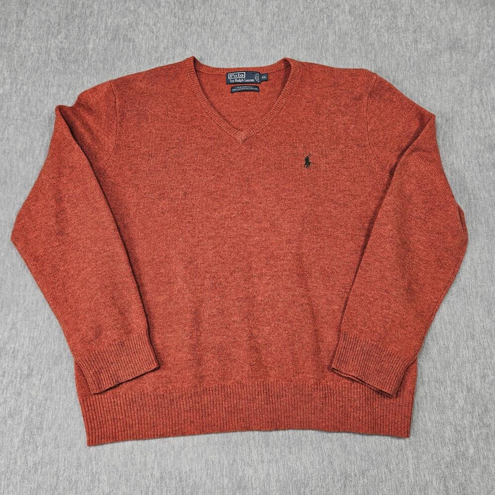 Polo Ralph Lauren Sweater Mens XL V Neck 100% Lambswool Knit Italian Yarn
